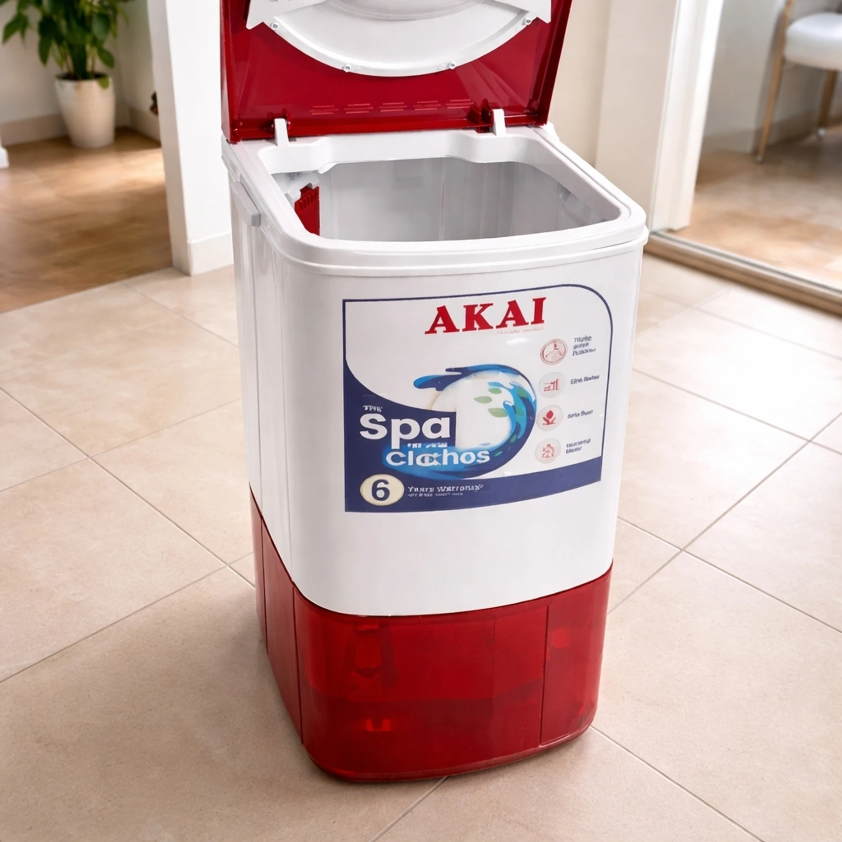 Akai 8 Kg Washer Only White Maroon e56