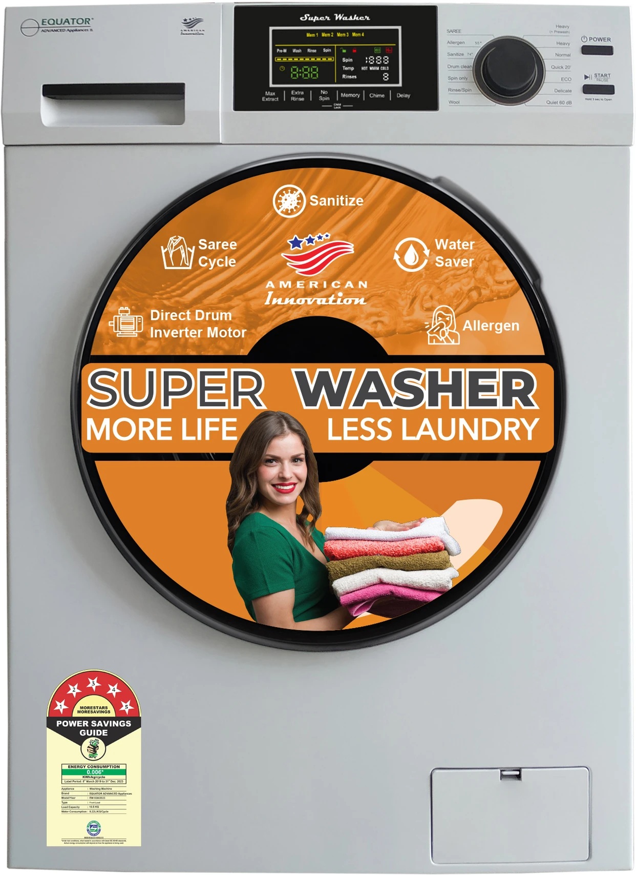 Equator 10 Kg Sanitize Saree Allergen Cycle Fully Automatic Front Load Washing Machine e58