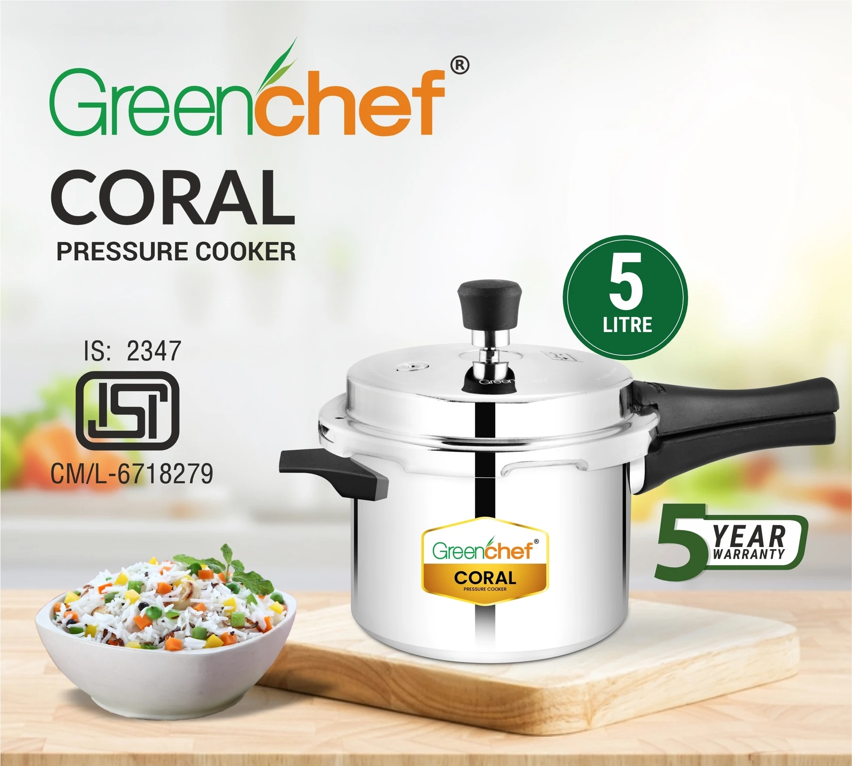 Greenchef Coral 5 L Outer Lid Pressure Cooker h6
