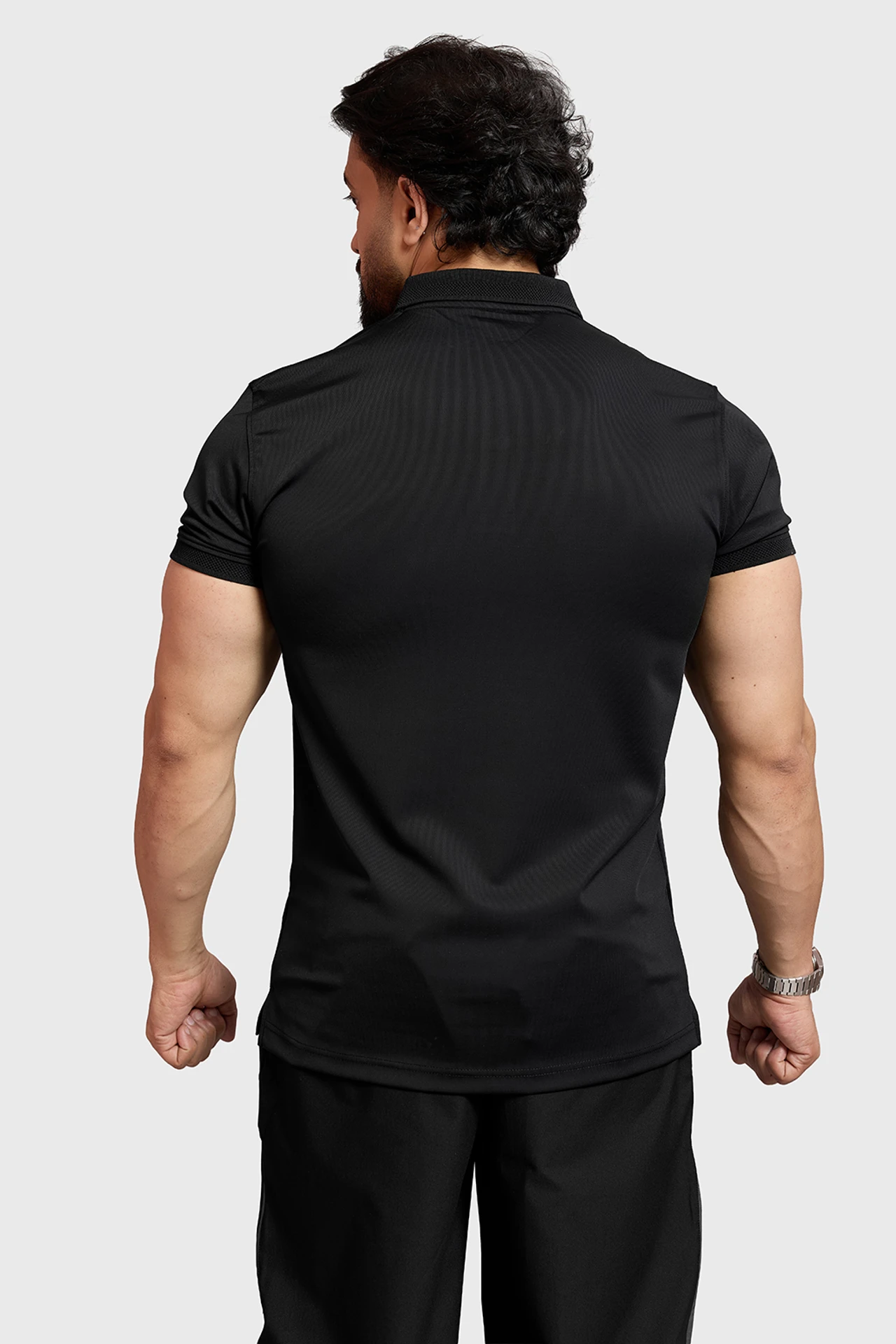 Men Solid Polo Neck Nylon Black T-Shirt