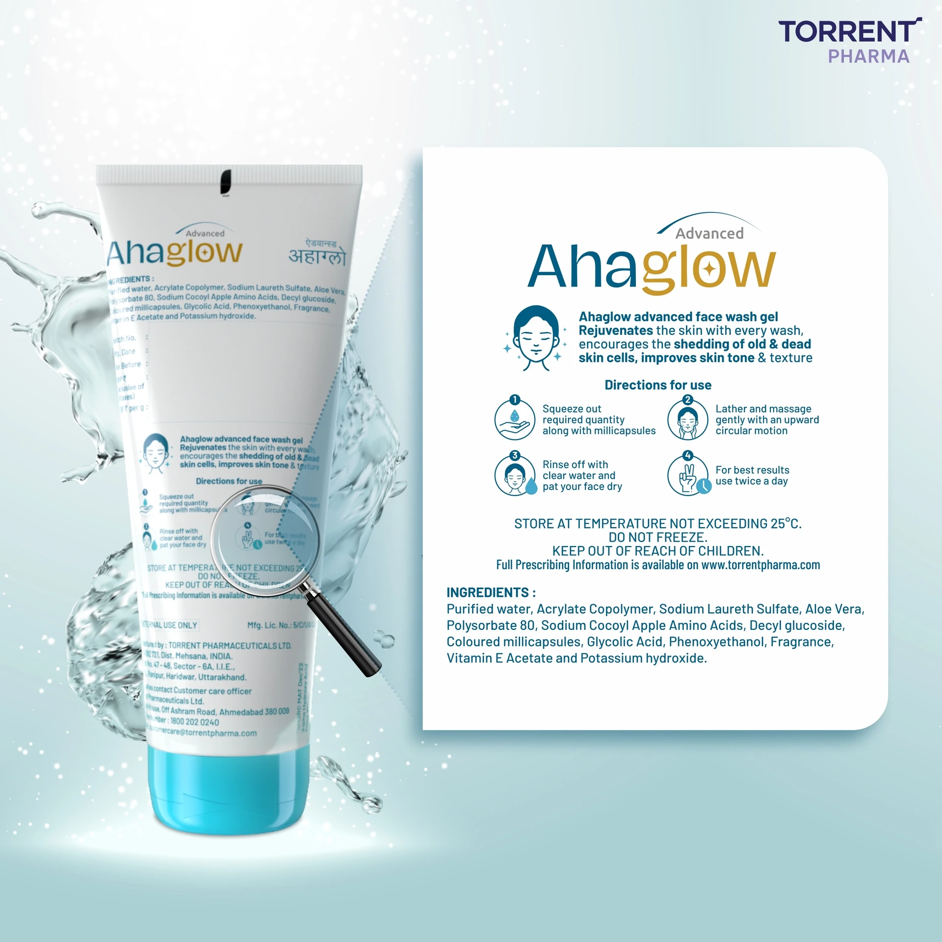 ahaglow Advanced  Gel 200g with 1% Glycolic Acid for Acne Clear Skin|