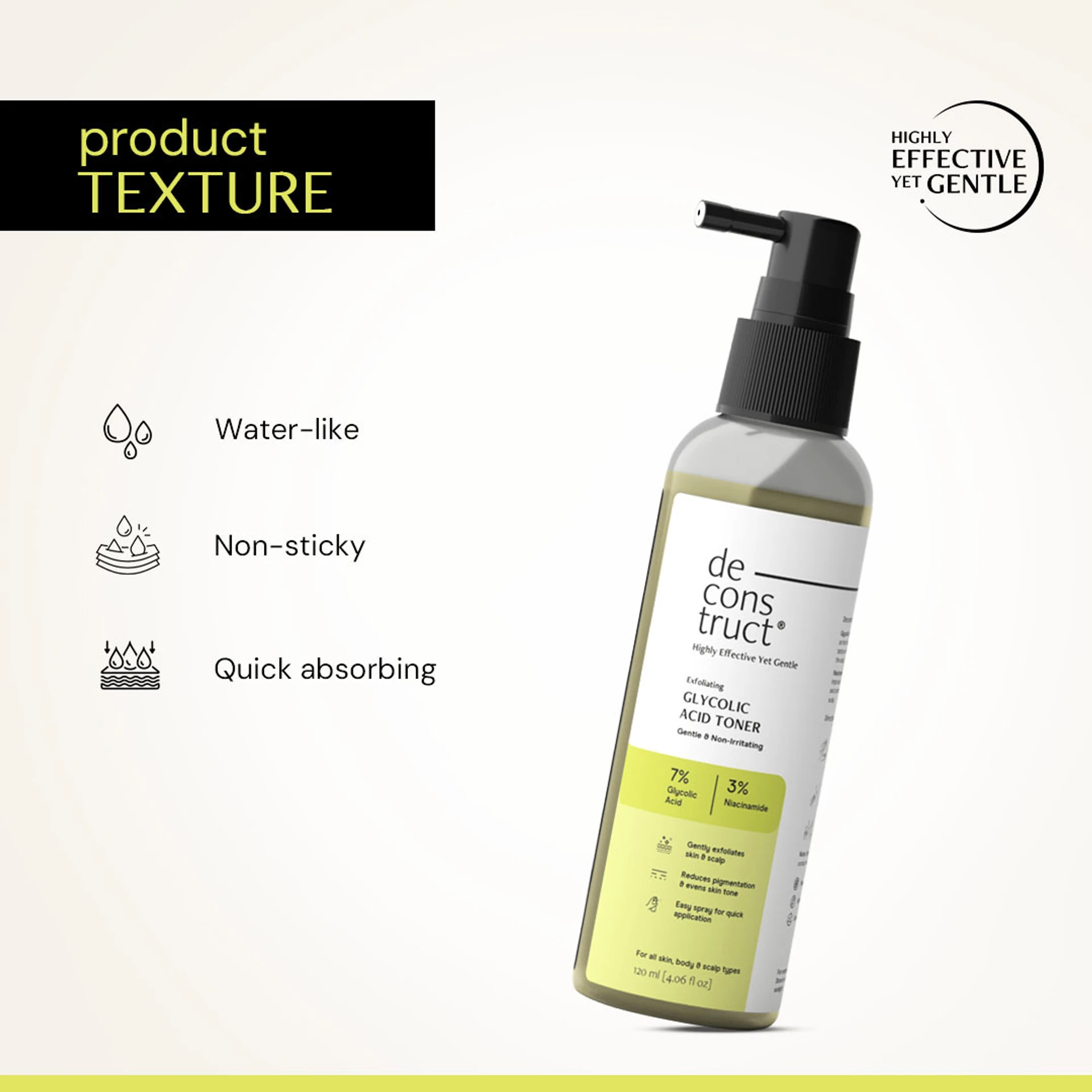 deconstruct 7% Glycolic Acid Toner with Niacinamide For Glowing Skin, For Face,Body & Scalp Men & Women