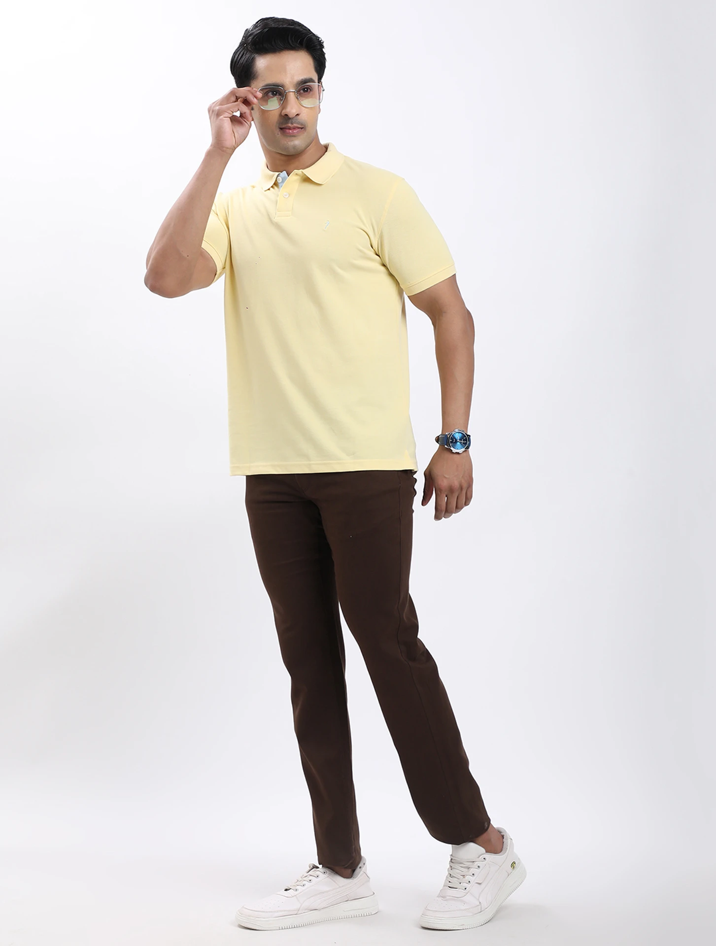 Men Solid Polo Neck Cotton Blend Yellow T-Shirt