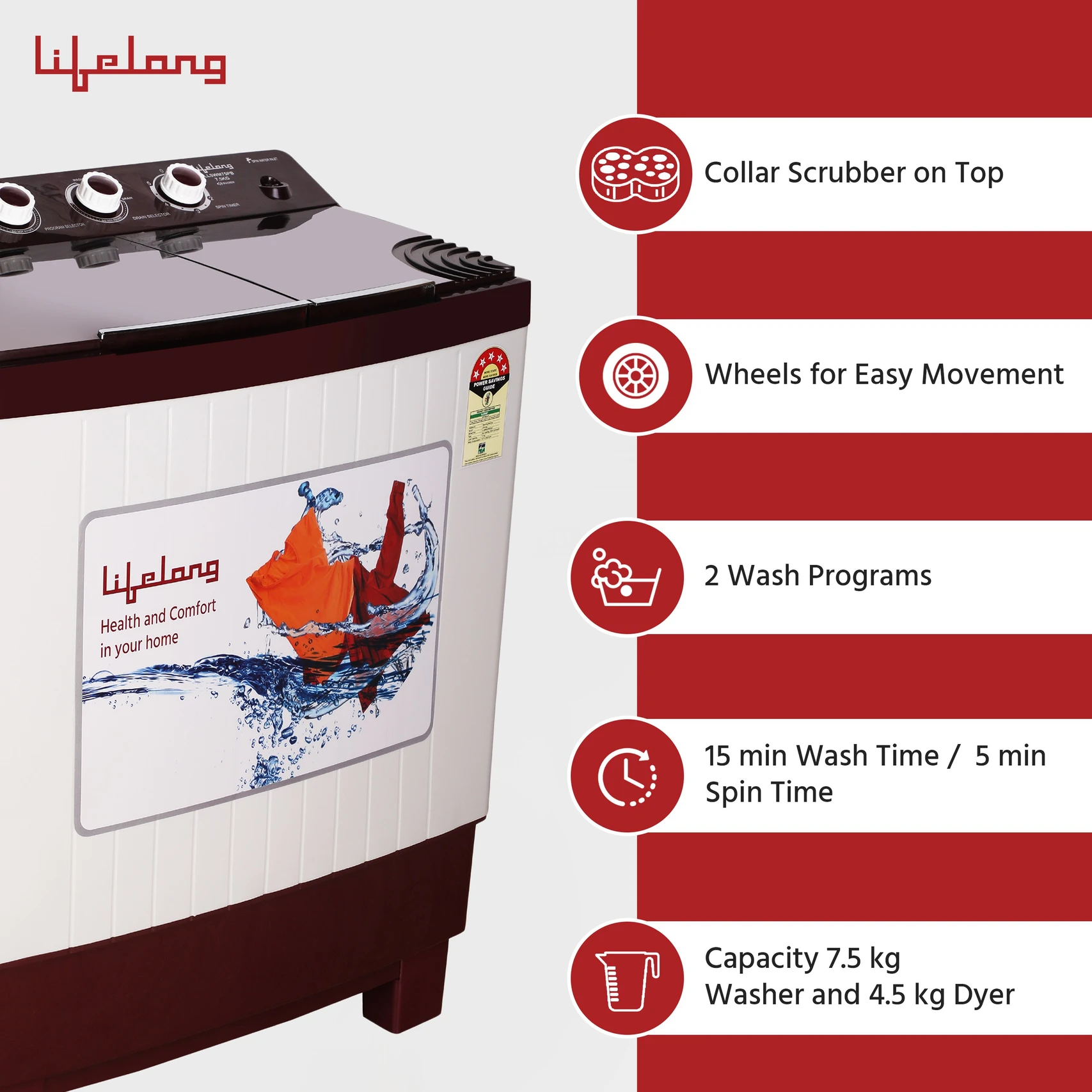 Lifelong 7 5 Kg Semi Automatic Top Load Washing Machine e60