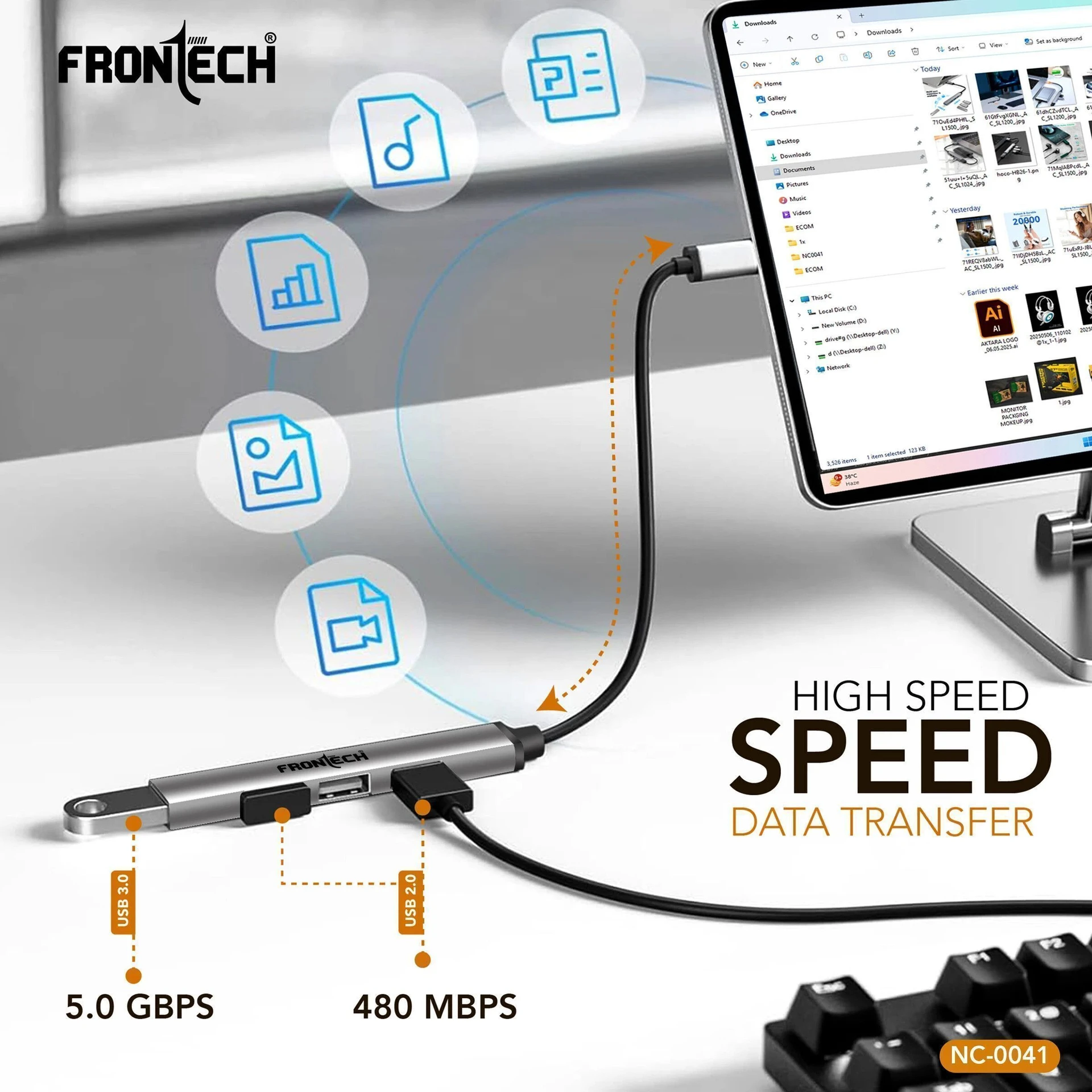 4-in-1 Cable 1.5 m - NC-0041 Type-C USB Hub