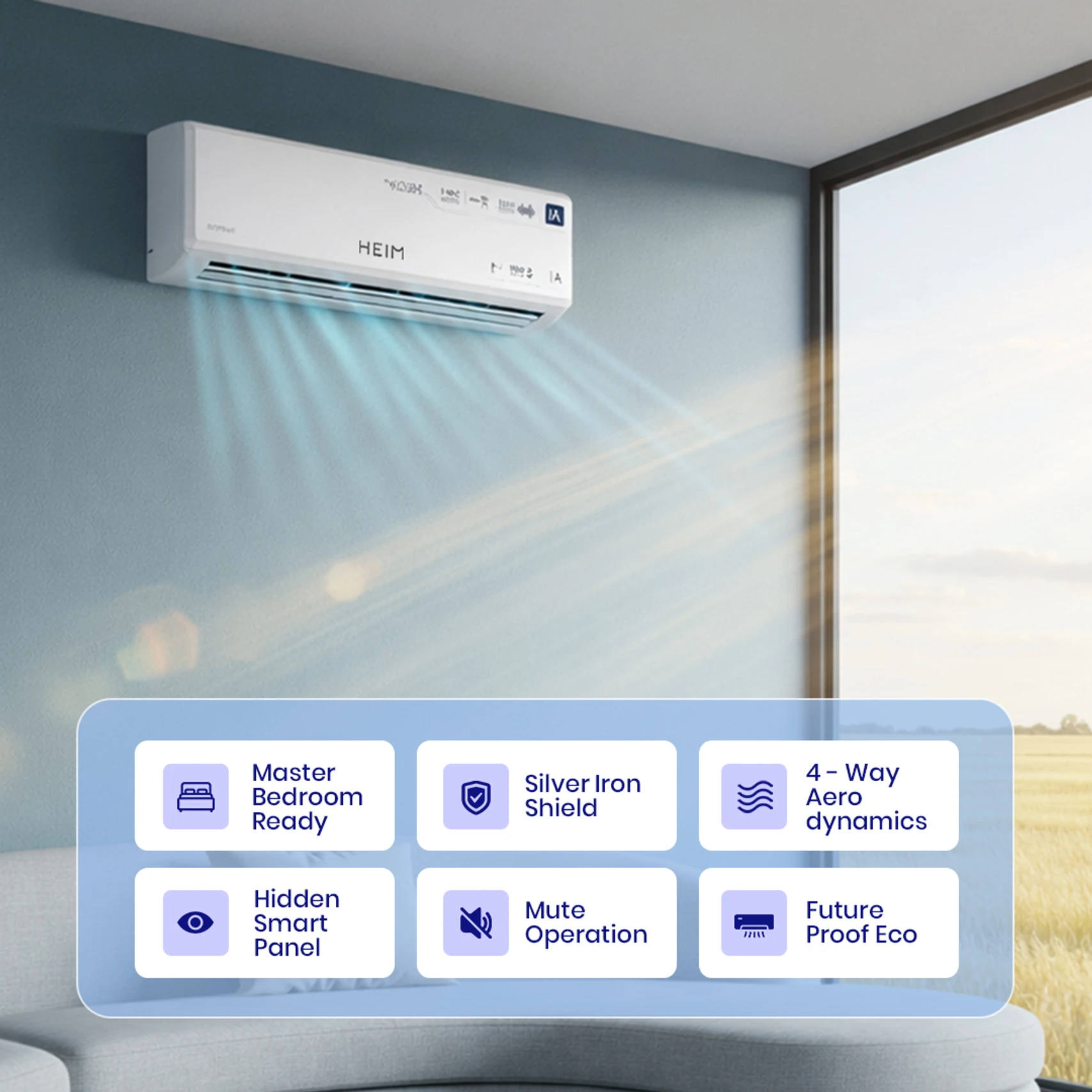 Heim 2025 Model 1 Ton 5 Star Hot Cold Split Inverter Wi Fi Ac e40
