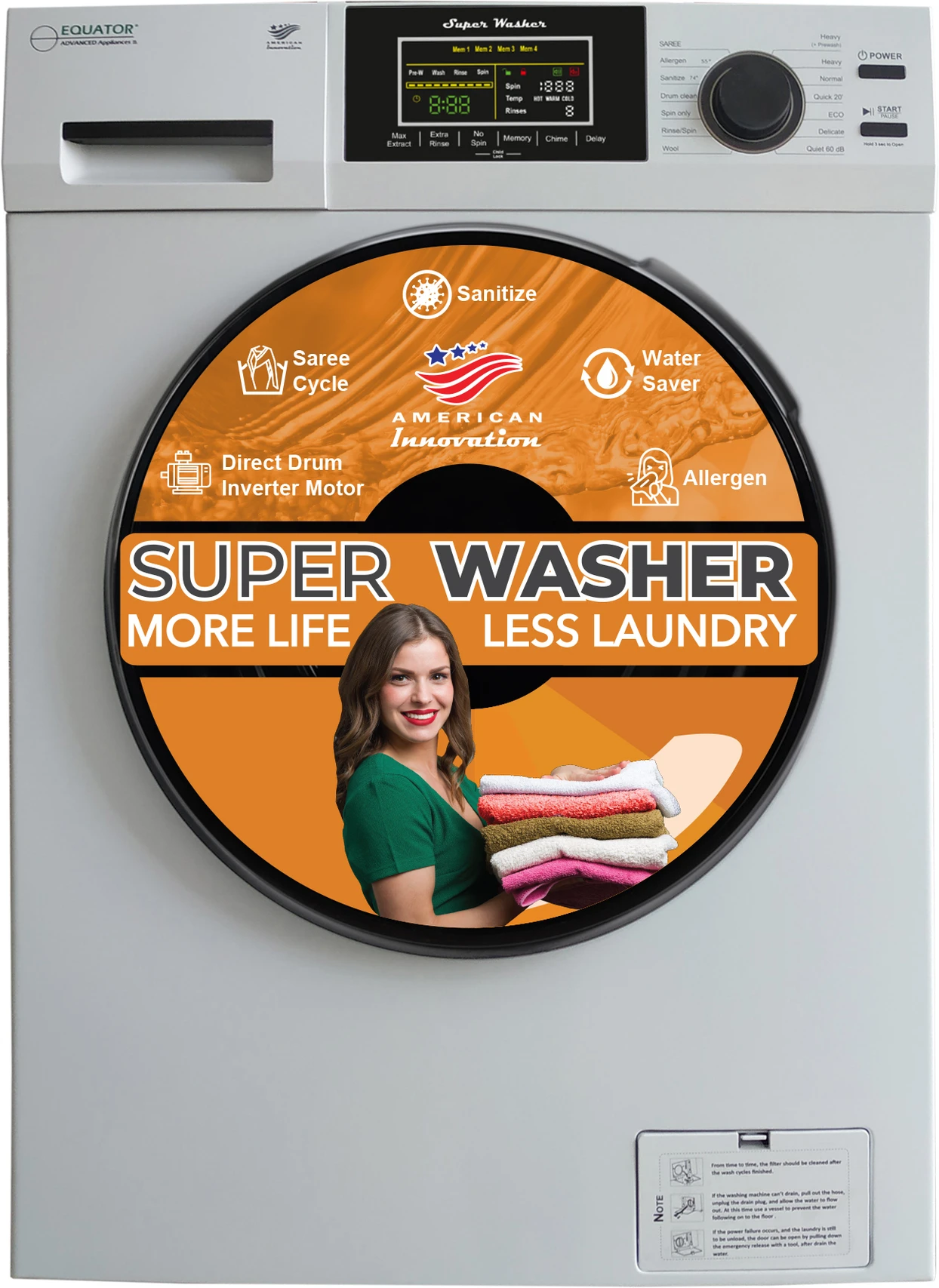 Equator 10 Kg Sanitize Saree Allergen Cycle Fully Automatic Front Load Washing Machine e58