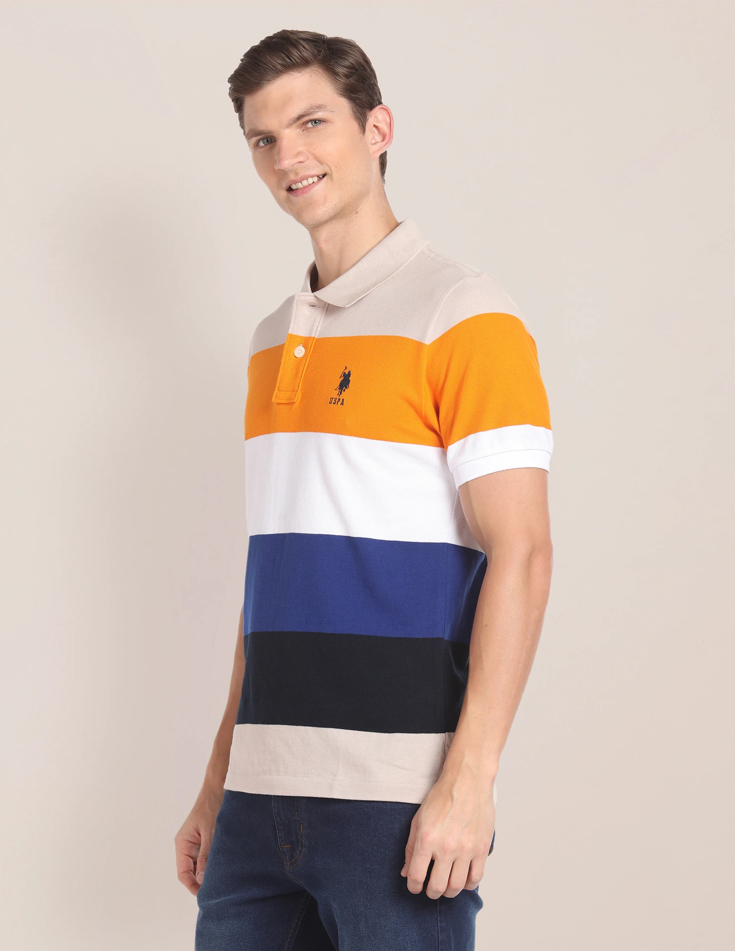 Men Colorblock Polo Neck Pure Cotton Yellow T-Shirt