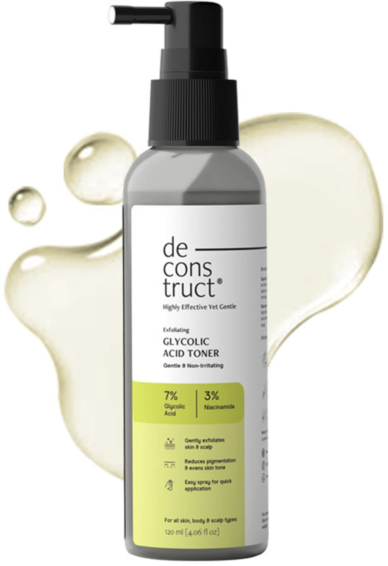 deconstruct 7% Glycolic Acid Toner with Niacinamide For Glowing Skin, For Face,Body & Scalp Men & Women
