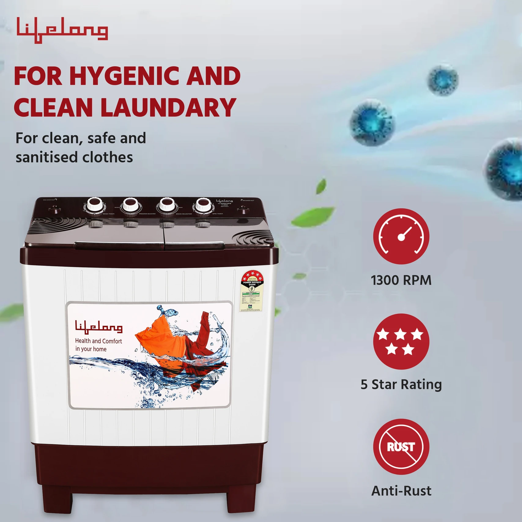 Lifelong 7 5 Kg Semi Automatic Top Load Washing Machine e60