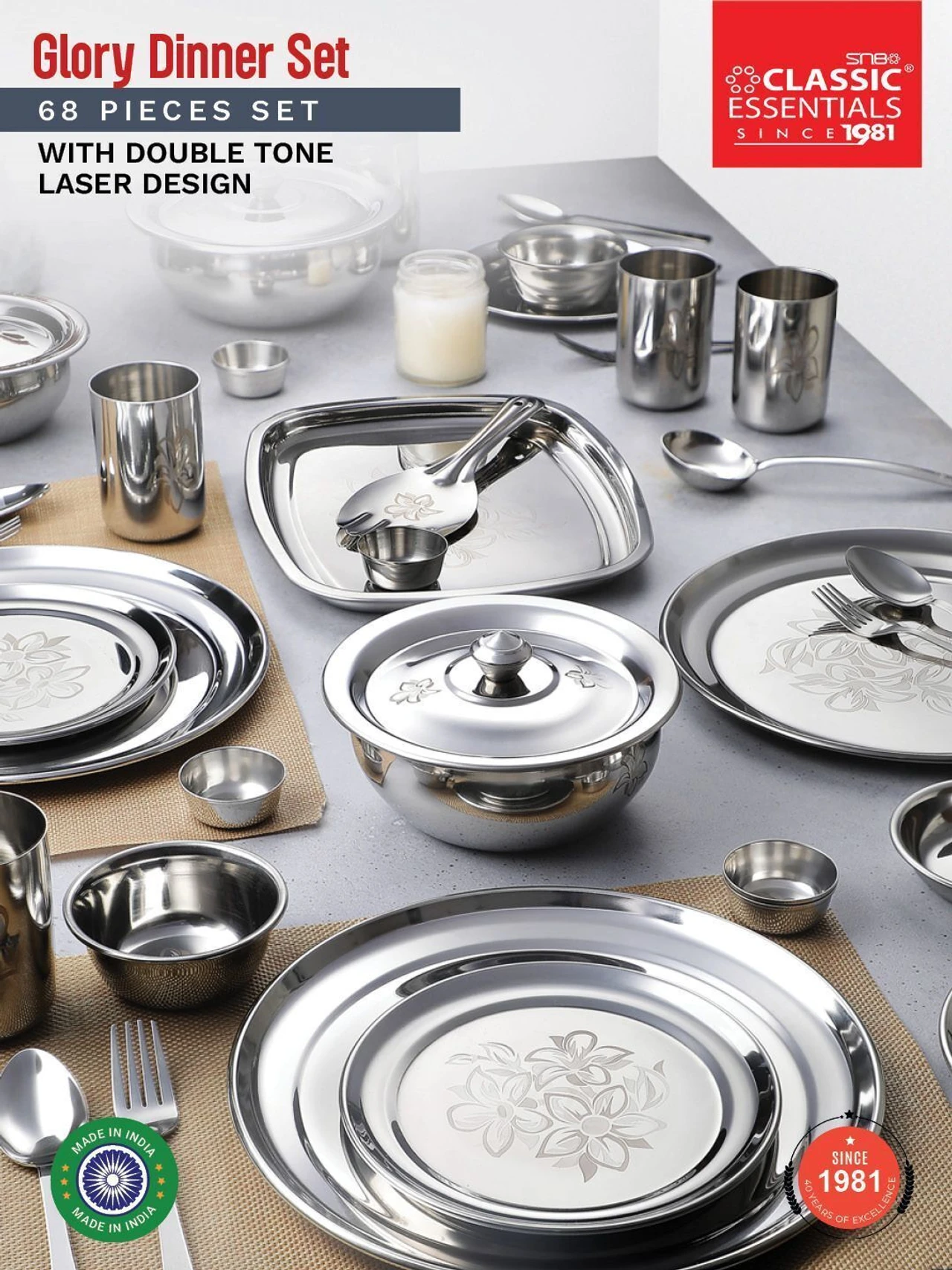 Classic Essentials Pack 71 Stainless Steel Dinner Set h17