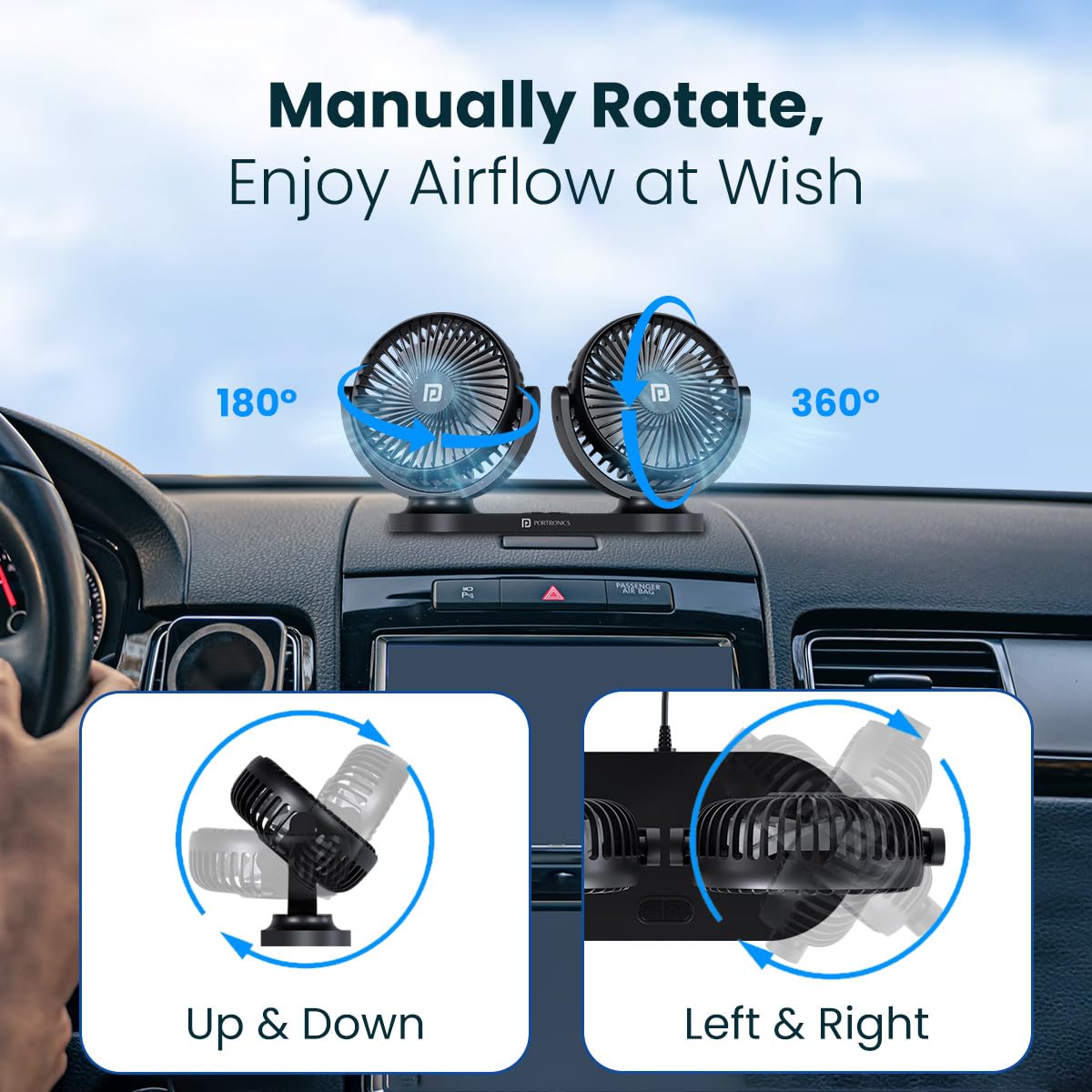 Portronics Twincool Dual Head Portable Usb Powered Fan  e16