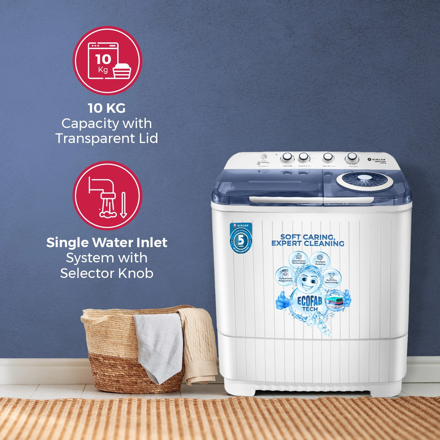Singer 10 Kg Semi Automatic Top Load Washing Machine e54