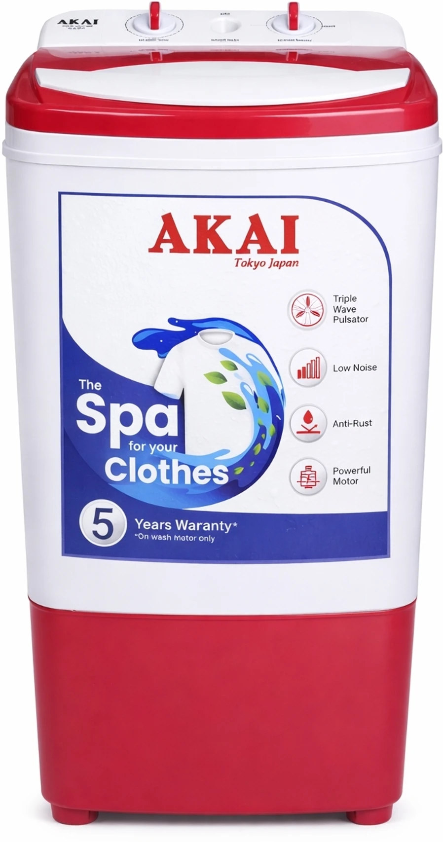 Akai 8 Kg Washer Only White Maroon e56