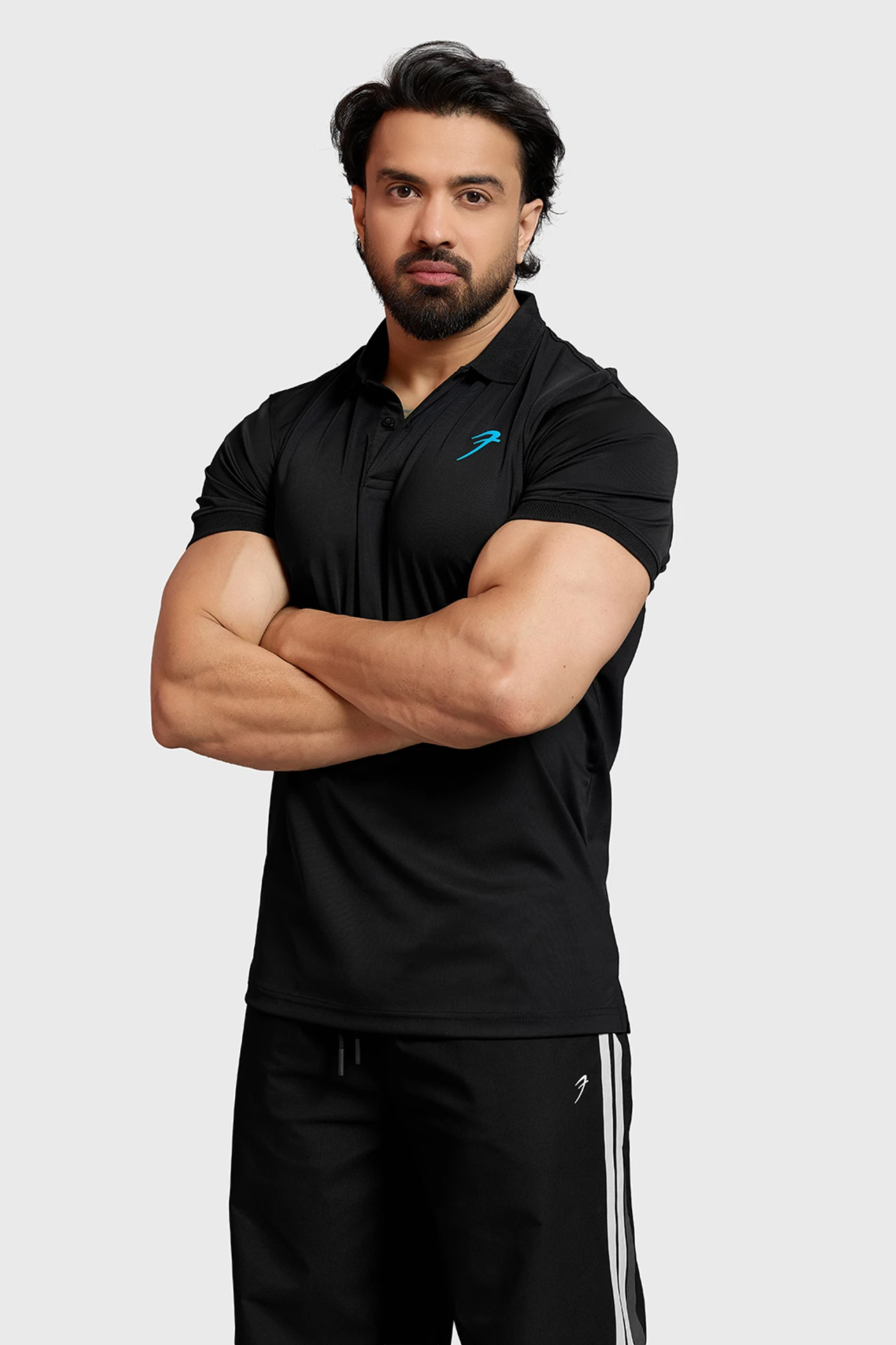Men Solid Polo Neck Nylon Black T-Shirt